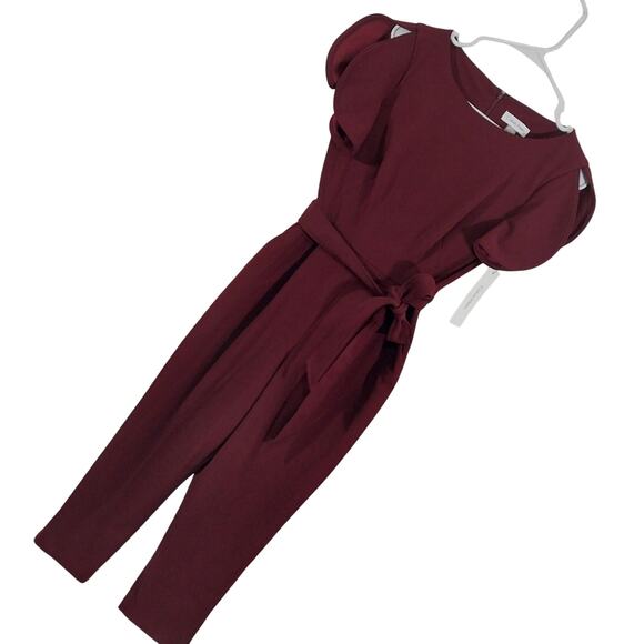 NWT@$139! CALVIN KLEIN! BURGUNDY 1 PC BELTED, PUFF SLEEVE JUMPSUIT, ONESIE! SZ 4 - Picture 12 of 12